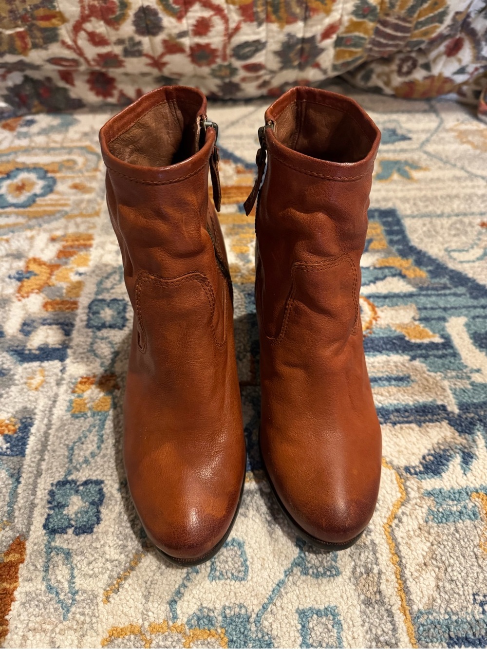 Frye Brown Leather Ankle Boots - Classic Zip Side Size 6.5